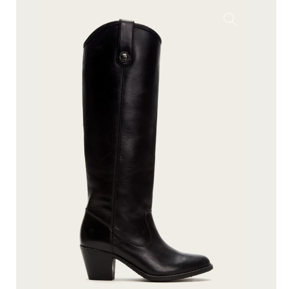 Frye Jackie Button Leather Boots Black Knee High Chunky Stacked Heel Riding Sz 8